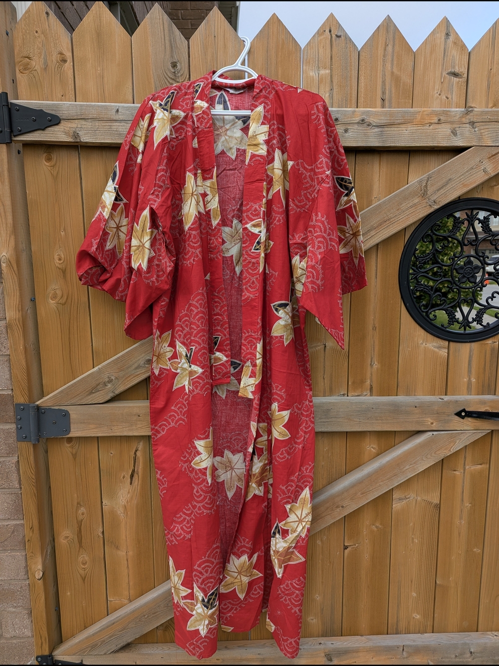 Red Floral Pattern Kimono Robe